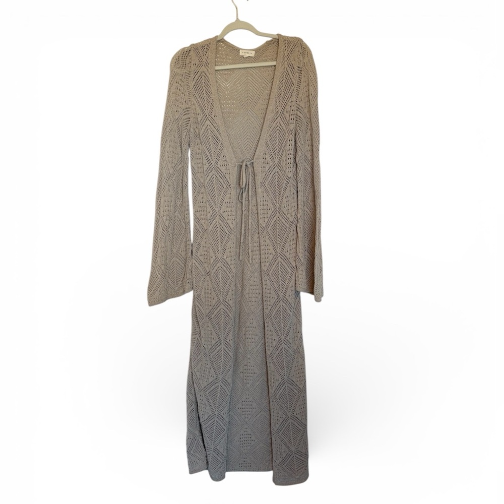 Promesa Bohemian Cottage core Long Knit Tan Brown Bell Sleeve Sweater Cardigan L